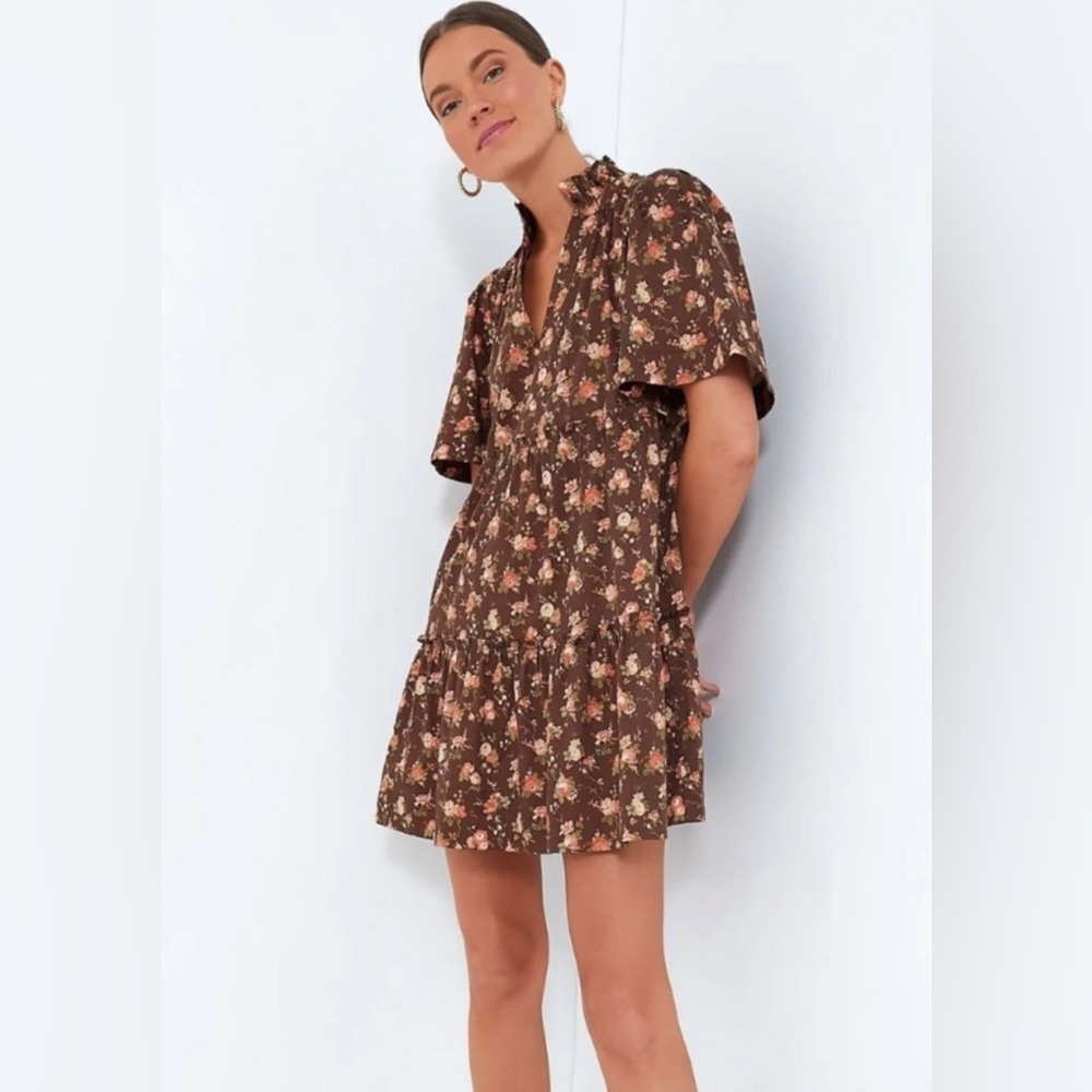 Tuckernuck Brown Cream Flutter Sleeve Sundress